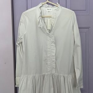 White Long Sleeve Tuckernuck Dress with Ruffle and Pleating Size L